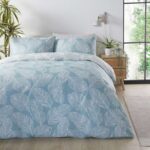 Fusion – Duck Egg Blue Leaf Duvet Cover – Super King Bedding Size (260 x 220cm) – Reversible Design (Duck Egg & White Colours)