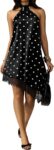 GORGLITTER Womens Lace Polka Dots Halter Neck Dresses Tie Backless Asymmetrical Flared Flowy Mini Dress for Date Night Party
