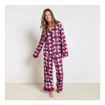 Geo Print Piped Jersey Pyjama Set – Dark Pink