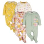 Gerber Baby Girls 4-Pack Sleep N Play Footed Sleepsuits (Golden Floral, Size: Premature)
