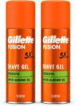 Gillette Fusion Sensitive Shaving Gel for Men with Almond Oil, Pack of 2 x 75ml Travel Size Cans, Cabin Bag Essentials for Holidays and Flights, 150ml Total