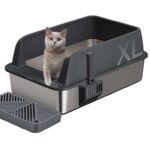 Gimars XL Stainless Steel Cat Litter Box, 35L Metal Litter Tray with Litter Scoop & Pedal