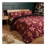 Gingerbread Man Print Teddy Fleece Duvet Cover Set – Burgundy