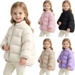 Girls Stand Collar Puffer Jacket Full Zip Lightweight Winter Coat for Kids