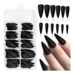 GlamRays Pack of 120 Stiletto Press-on Nails Matte Black