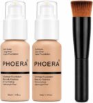 Glamza PHOERA Foundation 102 and 104 Full Coverage Foundation, Full Coverage Flawless New 30ml 24HR Matte Oil Control (Buff Beige 104)(Nude 102) Liquid Foundation Brush