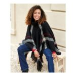 Glencoe Roll Neck Poncho – One Size, Grey and Red Check