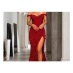 Glistening Off-the-Shoulder Velvet Sequin Dress
