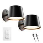 Globe Rechargeable Black Portable Wall Light, 2 Pack – Black