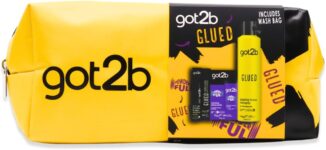 Got2b Glued Hair Styling Gift Set – Volumising Hair Powder, Blasting Freeze Hairspray, Eyebrow Gel & Brow Glue, 4-Piece Styling Kit with Travel Wash Bag