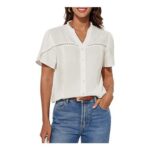 Grace Karin Womens Button-up V-Neck Short Sleeve Shirt White 2XL