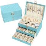 Granbest 3 Layers Jewellery Box with 2 Drawers, Elegant Jewellery Organiser, (Sky Blue)