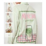 Green/White Stripe Matcha Graphic Oversized Boyfriend Shirt