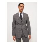 Grey Check Slim Fit Single Breasted Suit Jacket