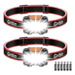 Gritin LED Head Torch 2-Pack, Super Bright Headlamp, 3 Modes