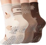 HIALTODAY Pilates Grip Socks Women 6-8, Non Slip Yoga Grippy Socks, 4 Pairs