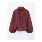 H&M Puff-Sleeve Bow-Detail Blouse