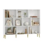 HOMCOM 10-Cube Bookshelf with Solid Wood Legs, 140 Cm, White
