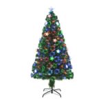 HOMCOM 5ft Prelit Artificial Christmas Tree Fibre Optic LED Green