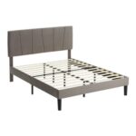 HOMCOM Double Bed Frame, with Velvet-Feel Headboard – Grey