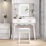 HOMCOM Dressing Table with Mirror and Stool, Modern Makeup Table White
