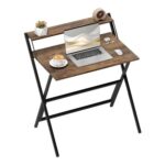 HOMCOM Folding Desk with Monitor Shelf – Rustic Brown