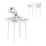 HOMCOM Folding Dining Table for 4, round Drop Leaf, White