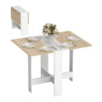 HOMCOM Folding Dining Table with Drop Leaf, Oak & White