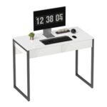 HOMCOM High-Gloss Computer Desk, 2 Drawers, 100×50 Cm, White/Black