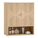 HOMCOM Oak Wall-Mounted Bathroom Cabinet with Adjustable Shelf