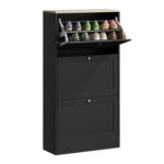 HOMCOM Slim Shoe Cabinet with 3 Flip Drawers – Black