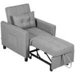 HOMCOM Sofa Bed 1 Seater Fold Out Grey