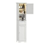 HOMCOM Tall Freestanding Bathroom Cabinet with LED Light White