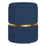HOMCOM round Storage Ottoman, Padded Seat, Dark Blue