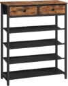 HOOBRO Shoe Rack, 5 Tier Shoe Storage Organizer with 2 Non-Woven Drawers, 16-20 Pairs of Shoes for Entryway, Shelf with 4 Oxford Fabric Shelves and Wooden Top, Closet, Rustic Brown EBF78XJ01