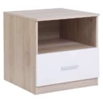 Hadwell Matt White & Natural Oak Effect 1 Drawer Bedside Table (H)412mm (W)400mm (D)400mm