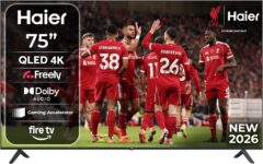 Haier 75 QLED S80GUF Fire TV, Dolby Audio, AI Picture Quality, Gaming Accelerator, HDR10, Bluetooth 5.0, USB 2.0, HDMI 2.1 x 2
