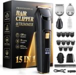 Hair Clippers Men, 15 in 1 Cordless Beard Trimmer Men & Nose Trimmer, USB-C