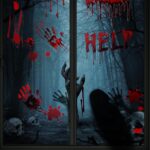 Halloween Decorations Halloween Window Stickers Scary Bloody Handprints Footprints Window Decals Indoor Outdoor Halloween Stickers for Halloween Party