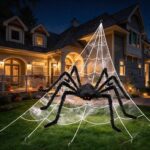 Halloween Decorations,50Giant Spider,200Triangular Web and 10 mini Spiders 60G Web for Indoor Outdoor Scary Haunted House Party Yard