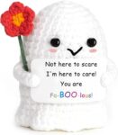 Halloween Ghos Gifts for Women Men, Handmade Crochet Ghos, Boo Basket Gifts, Emotional Support Gift, Positive Crochet Animals, Halloween Decorations Gift for Birthday Exams Graduation