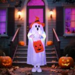 Halloween Ghost Decorations Outdoor, LED Light Up Color-Changing Standing Ghost with Candy Pocket & Remote Control, Trick or Treater Jack O Ghosts, Halloween Porch Yard Lawn Home Decoration (ghost)