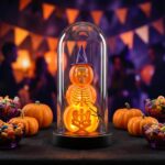 Halloween Pumpkin Skeleton Night Light, Indoor Table Centerpiece Decor