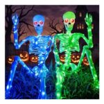 Halloween Skeletons Decor, 2-Pack, 90cm Light-up Blue & Green