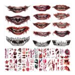 Halloween Tattoo Stickers Mouth Scar Creepy Face Decals for Party