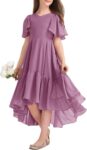 Haloumoning Girls Summer Dress, V-Neck Ruffle Dresses, Casual A Line Flowy High Low Long Party Dress,Elegant Birthday Evening Dress