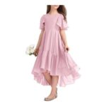 Haloumoning Girls V-Neck Ruffle A-Line Dress, Pink, 140 Cm