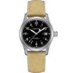 Hamilton Khaki Field Officer Mechanical Watch (38mm) , Sapphire Crystal, Black Dial / Beige Canvas Strap, Model: H69439933, with code