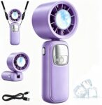 Handheld Fan, Portable Fan with Ice Cooler 3-in-1 Hand Neck Desk Foldable Design LED Display USB-C Rechargeable 5 Turbo Speed Modesfor Travel Makeup Outdoor Indoor Office Gifts