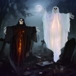 Hanging Halloween Decorations Outdoor Skeleton Ghost 2 Pack, 100x60cm Glowing Ghost with Posable Arms & Flexible Joints, Fluorescent Skeleton Prop for Indoor Outdoor Haunted House, Yard & Party Decor
